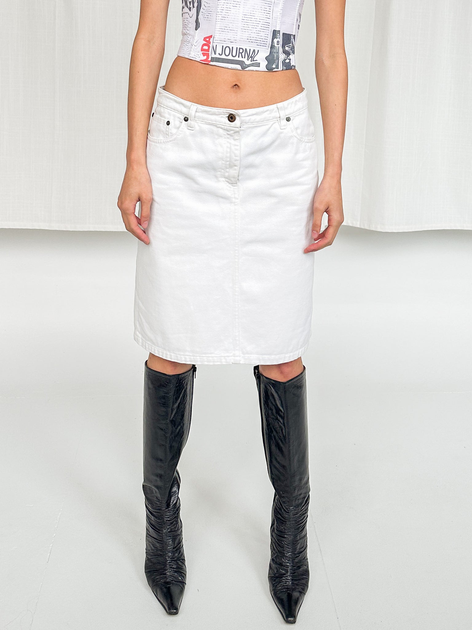 Miu Miu White Denim Midi Skirt (M-L)