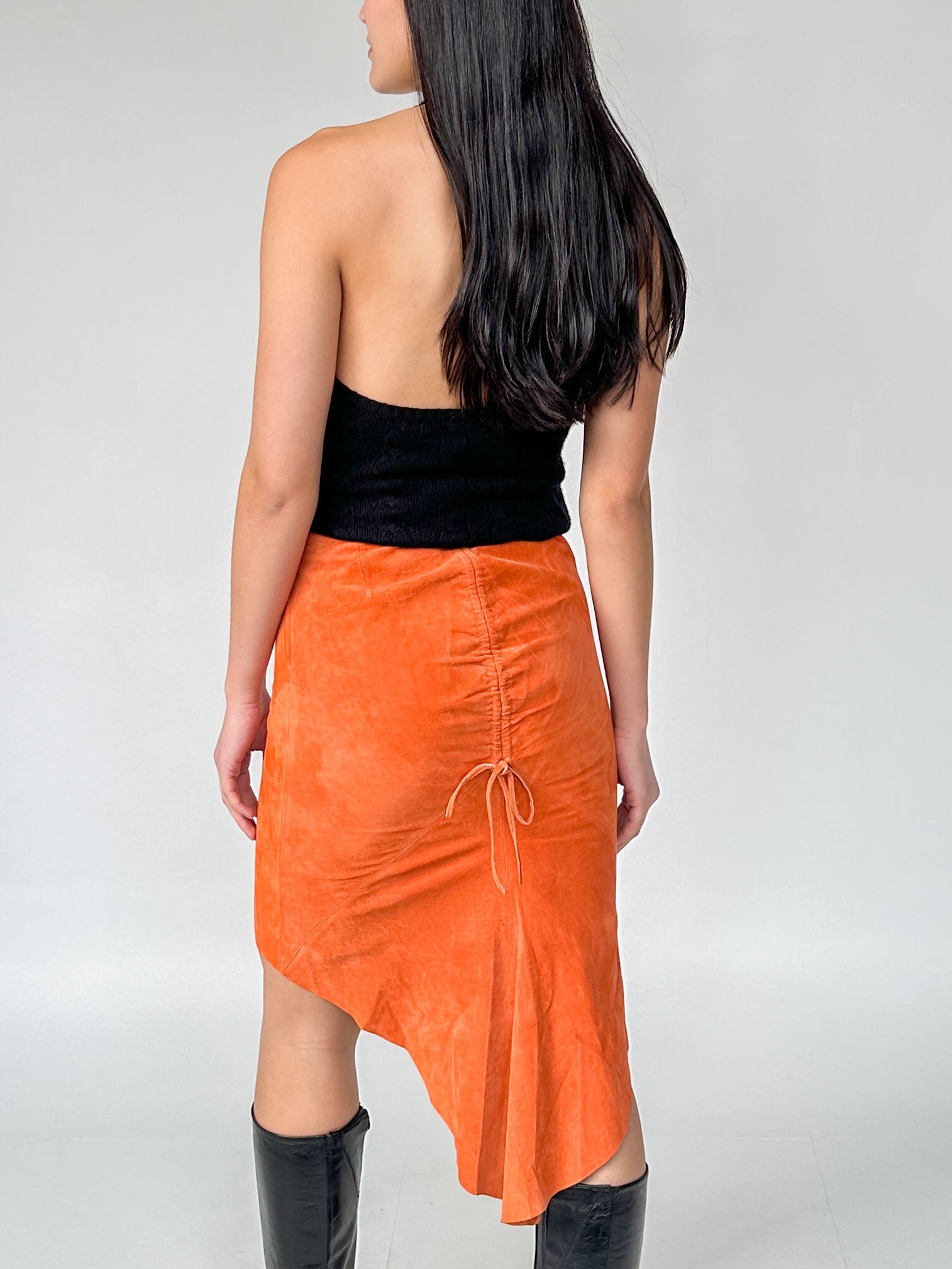 Orange Suede Ruched Skirt