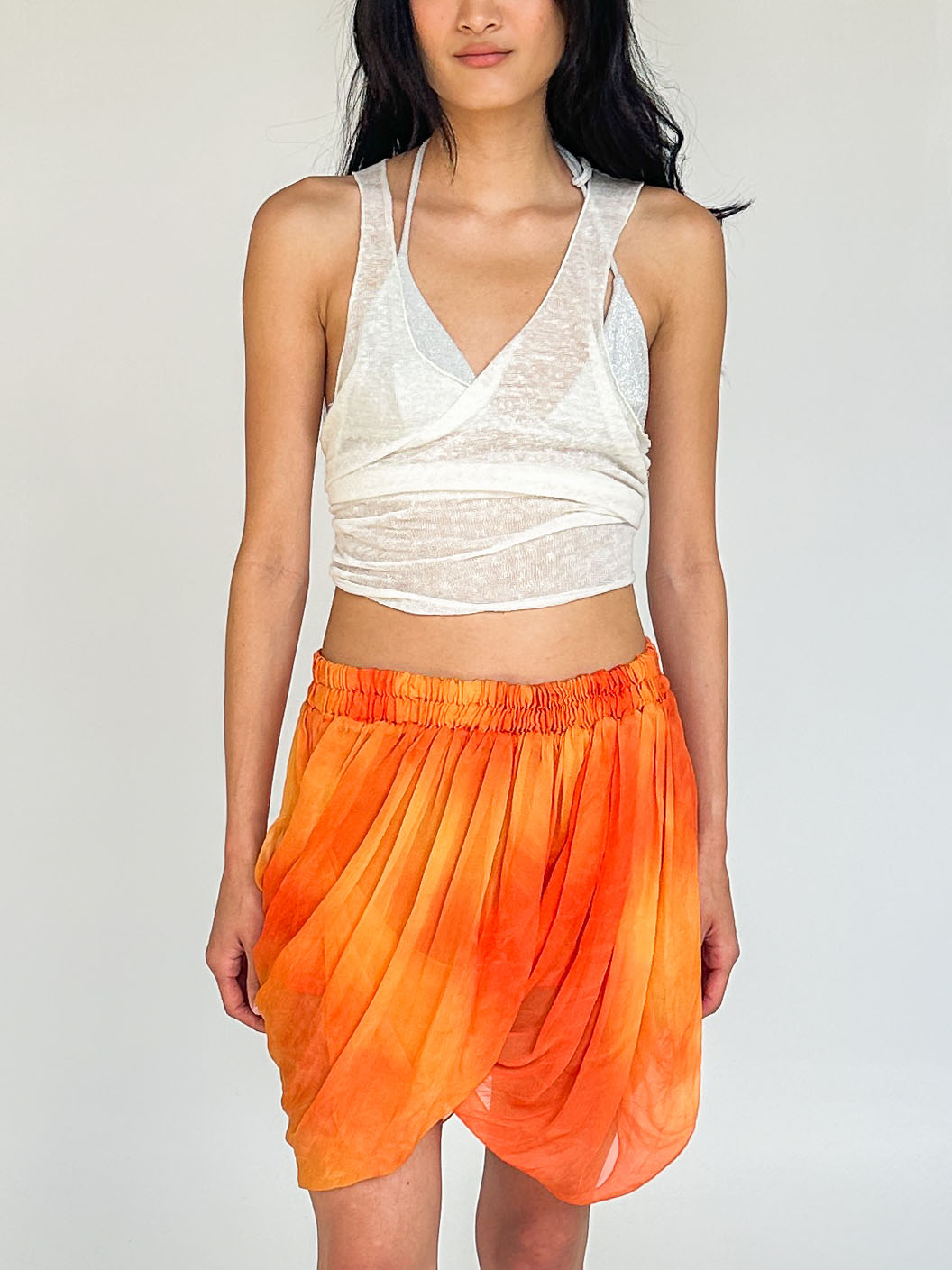 Plein Sud Orange Ombre Silk Pleated Skirt (L)