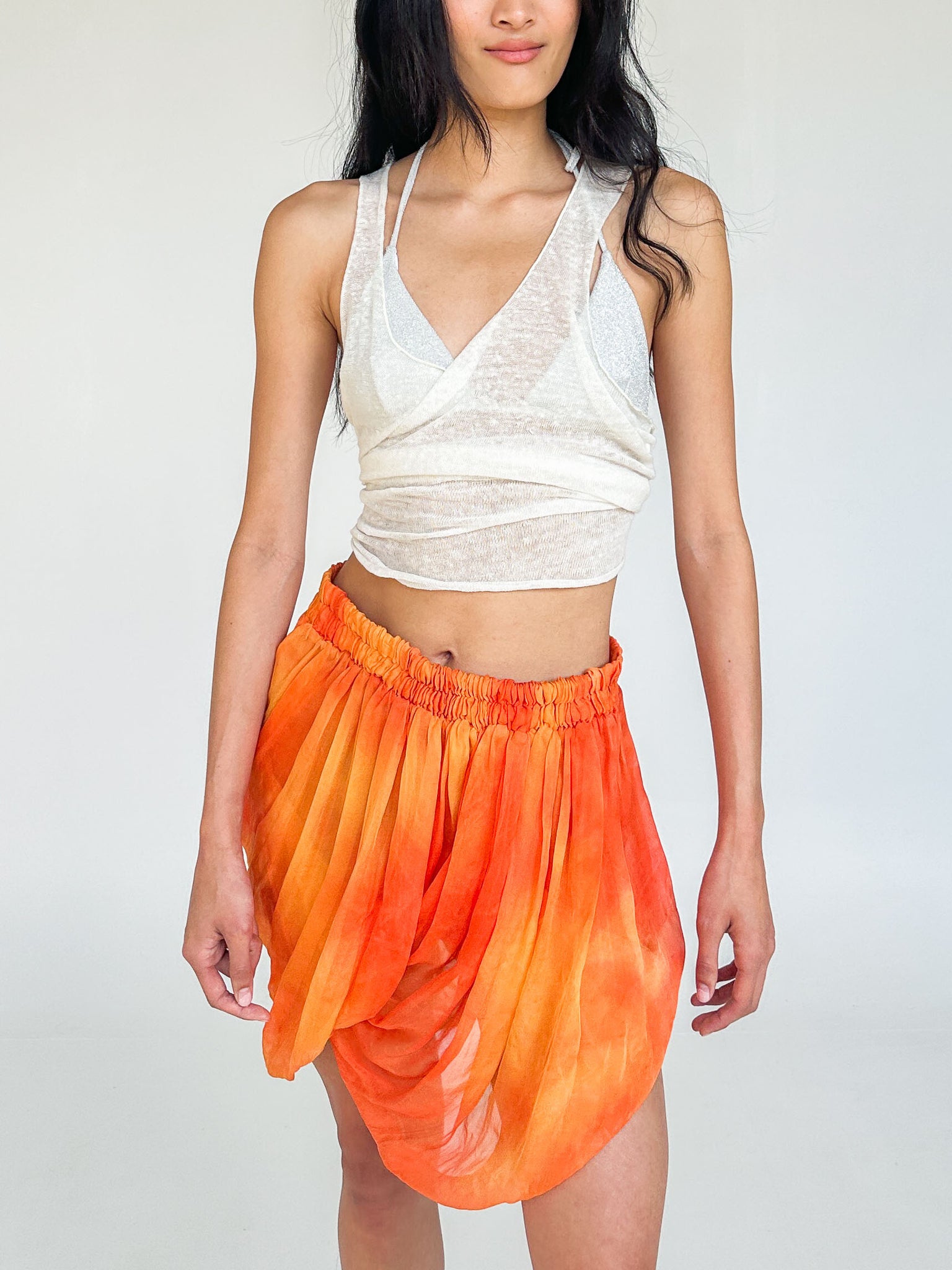Plein Sud Orange Ombre Silk Pleated Skirt (L)