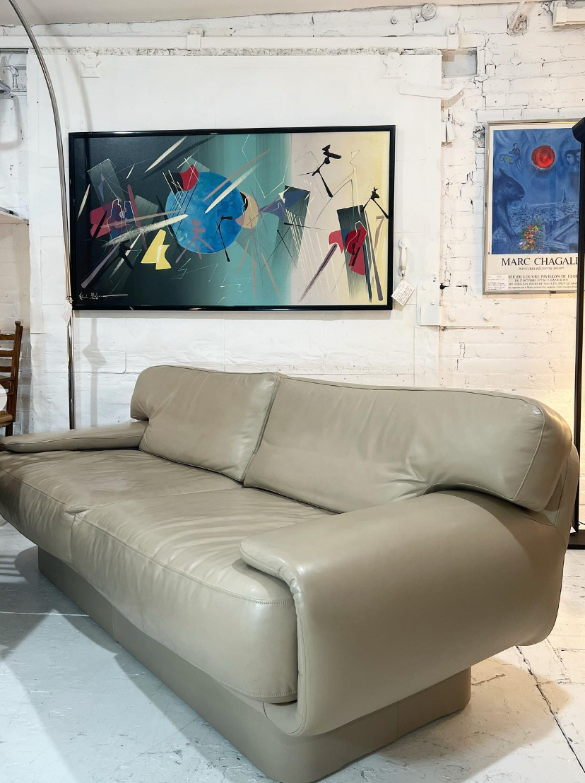 Custom Post Modern Taupe Leather Sofa
