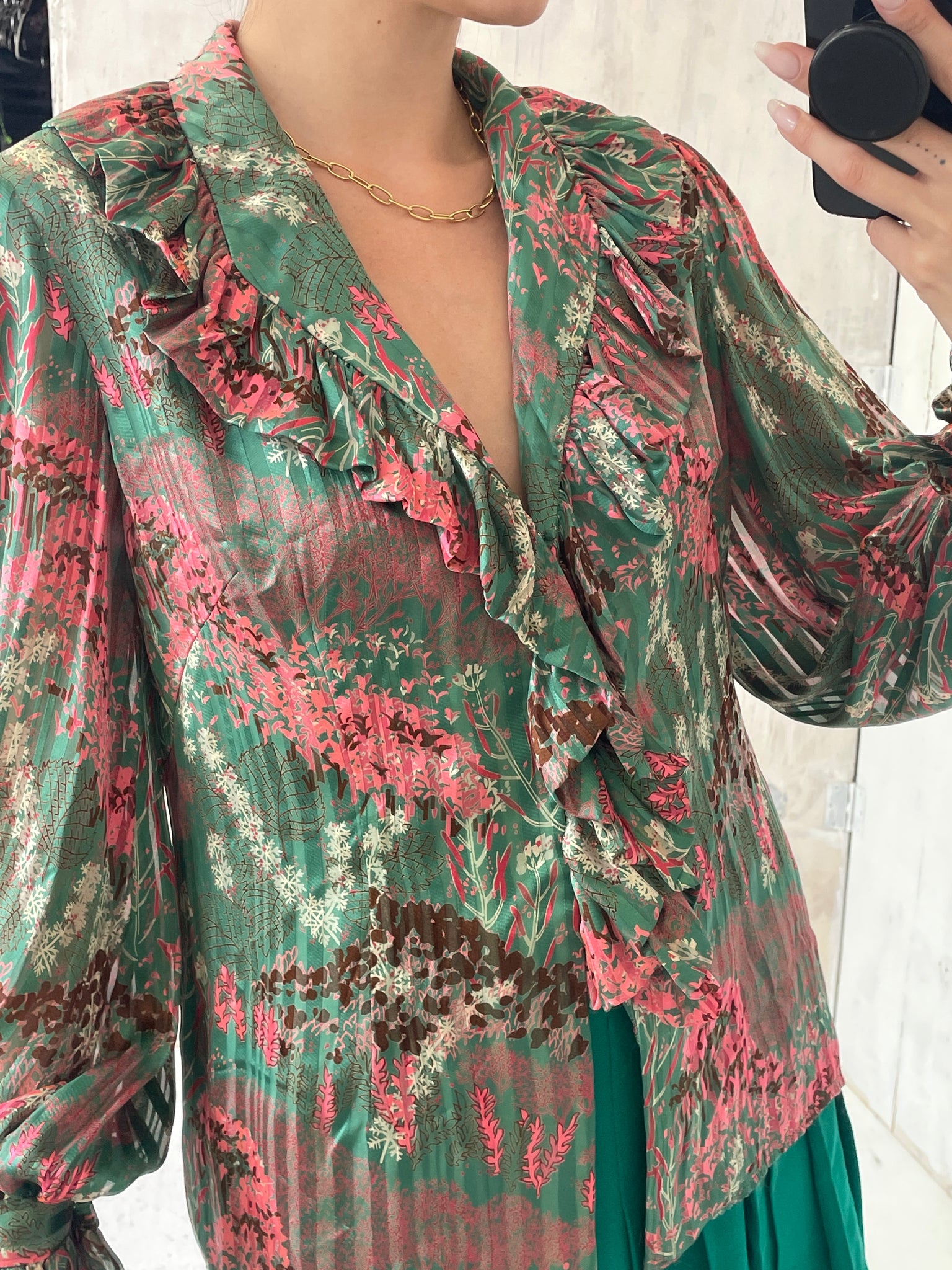 Silk Green and Pink Stripe Blouse