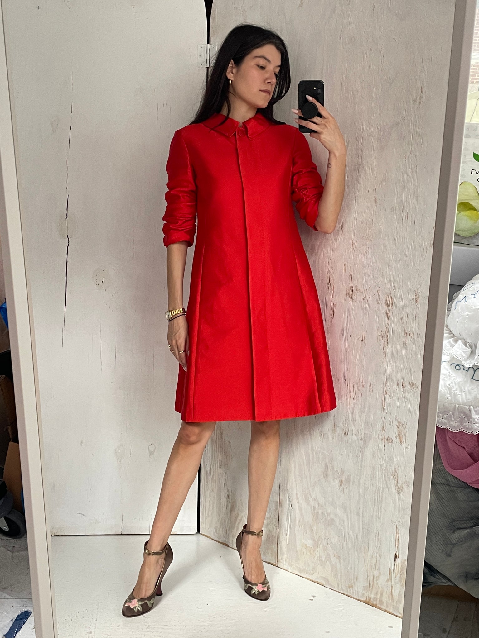 Armani Collezioni Red Ruched Sleeve Coat