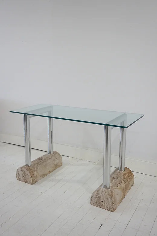Chrome and stone console table