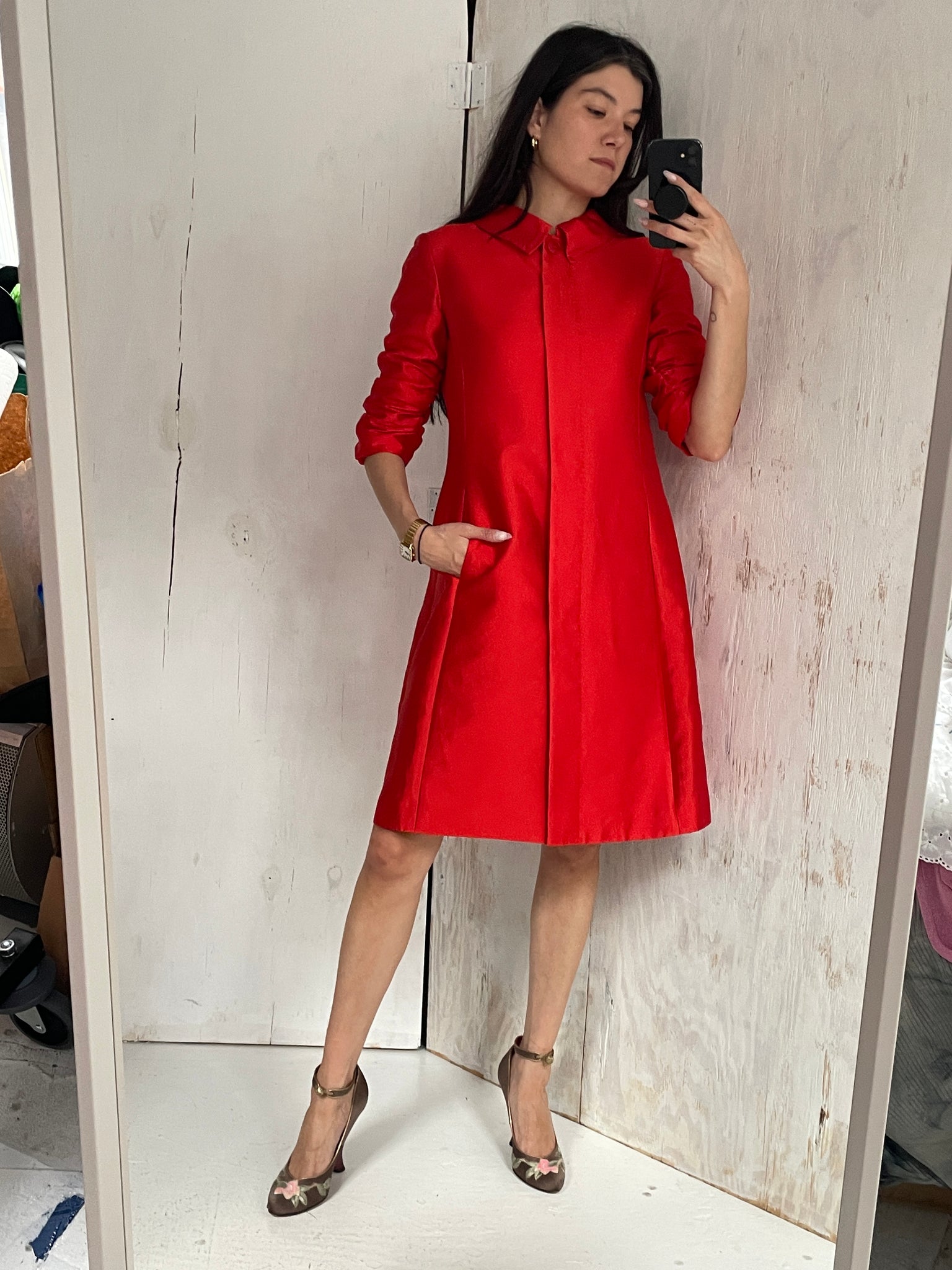 Armani Collezioni Red Ruched Sleeve Coat