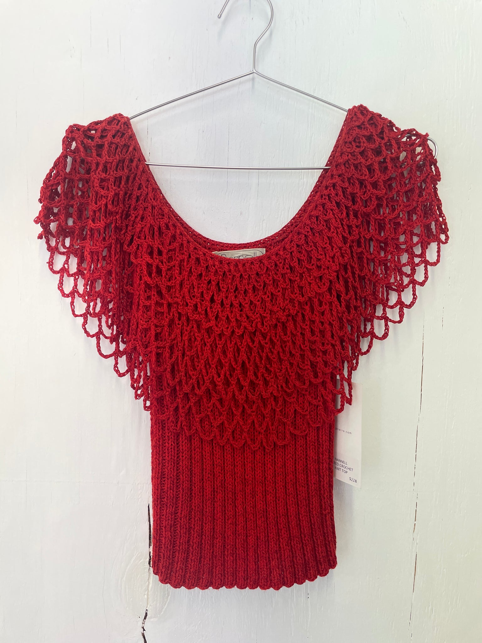 Nannell Tiered Red Crochet Knit Top