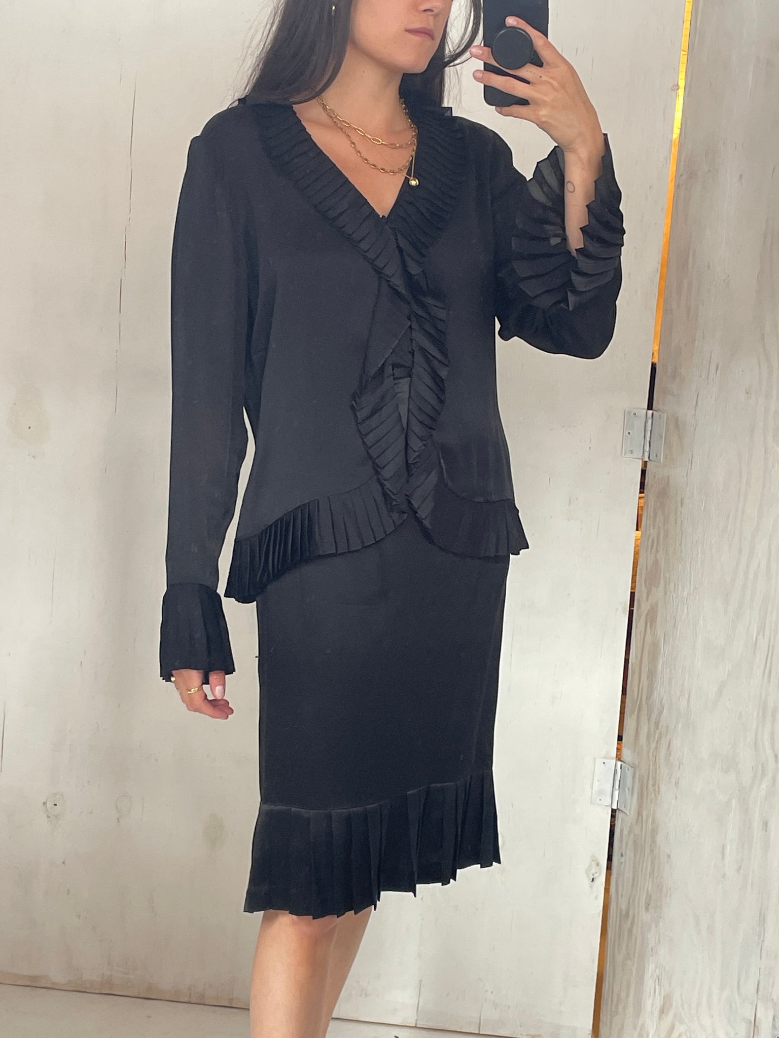 Ralph Lauren & DKNY black 3-piece pleated ruffle skirt set