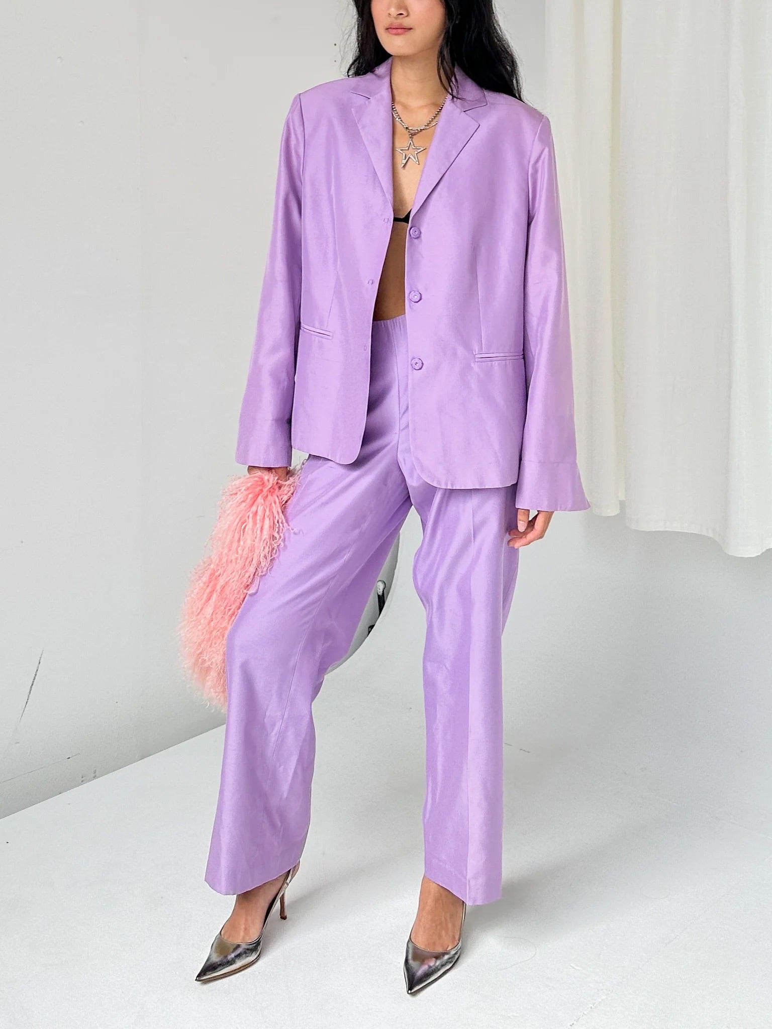 Alberta Ferretti Lilac Silk Suit (L-XL) - 1