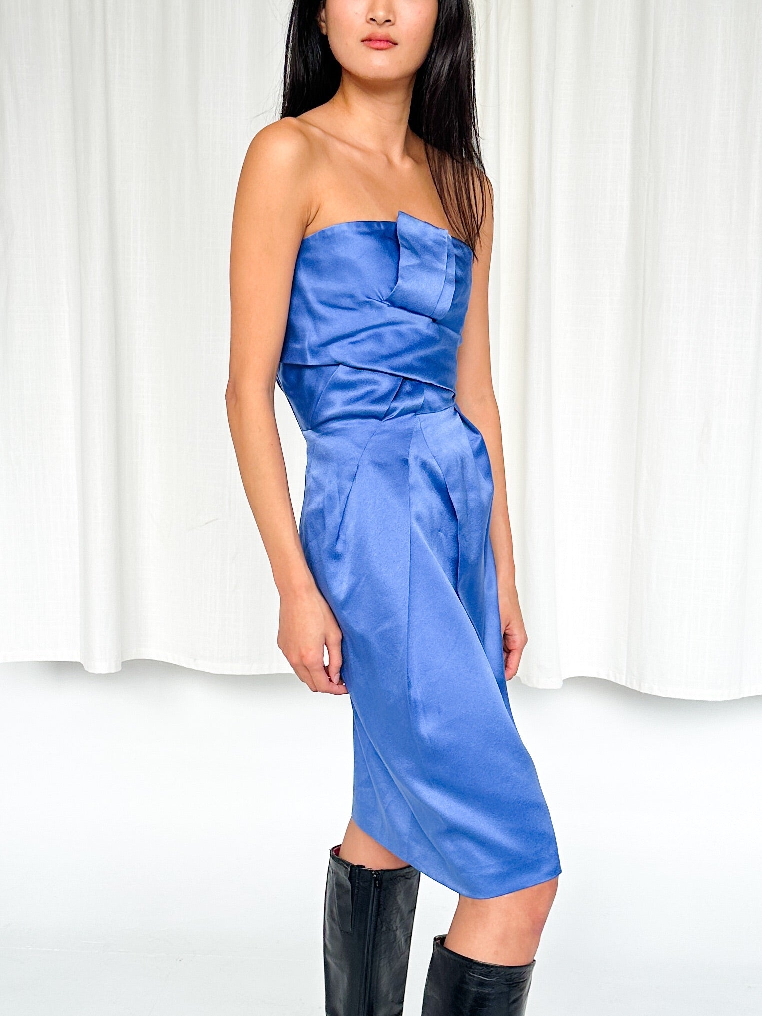 Alberta Ferretti Blue Silk Strapless Dress (S-M) - 1