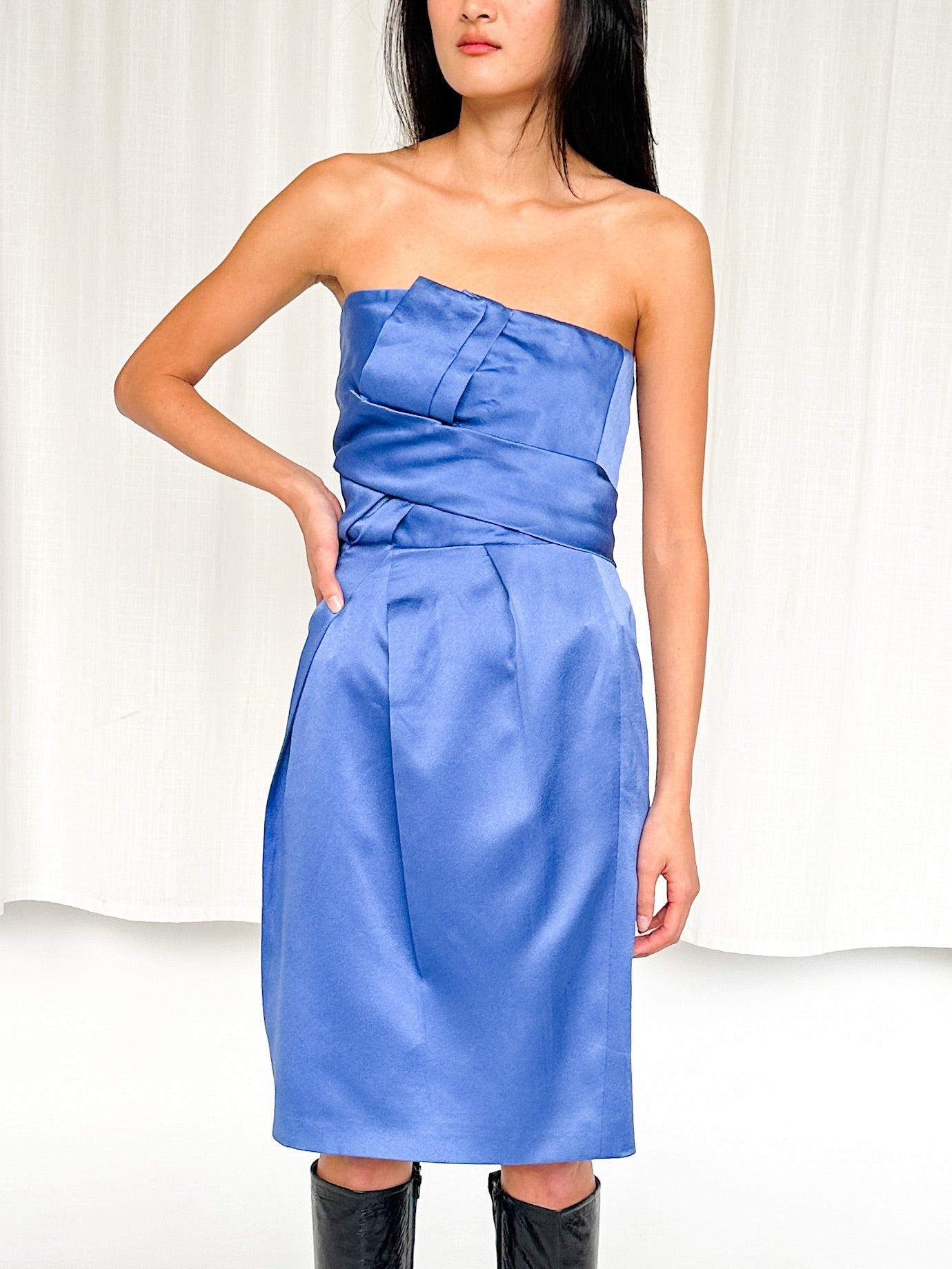 Alberta Ferretti Blue Silk Strapless Dress (S-M) - 3