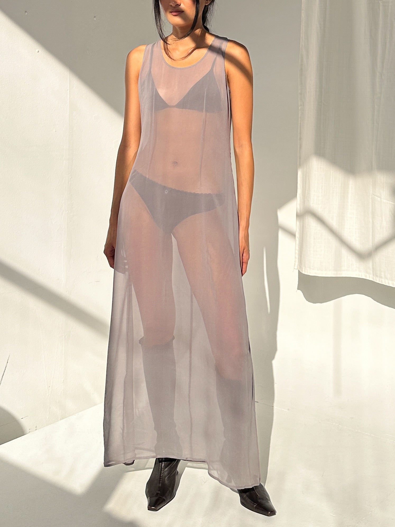 Morgane Le Faye Grey Silk Chiffon Dress (S-M) - 1