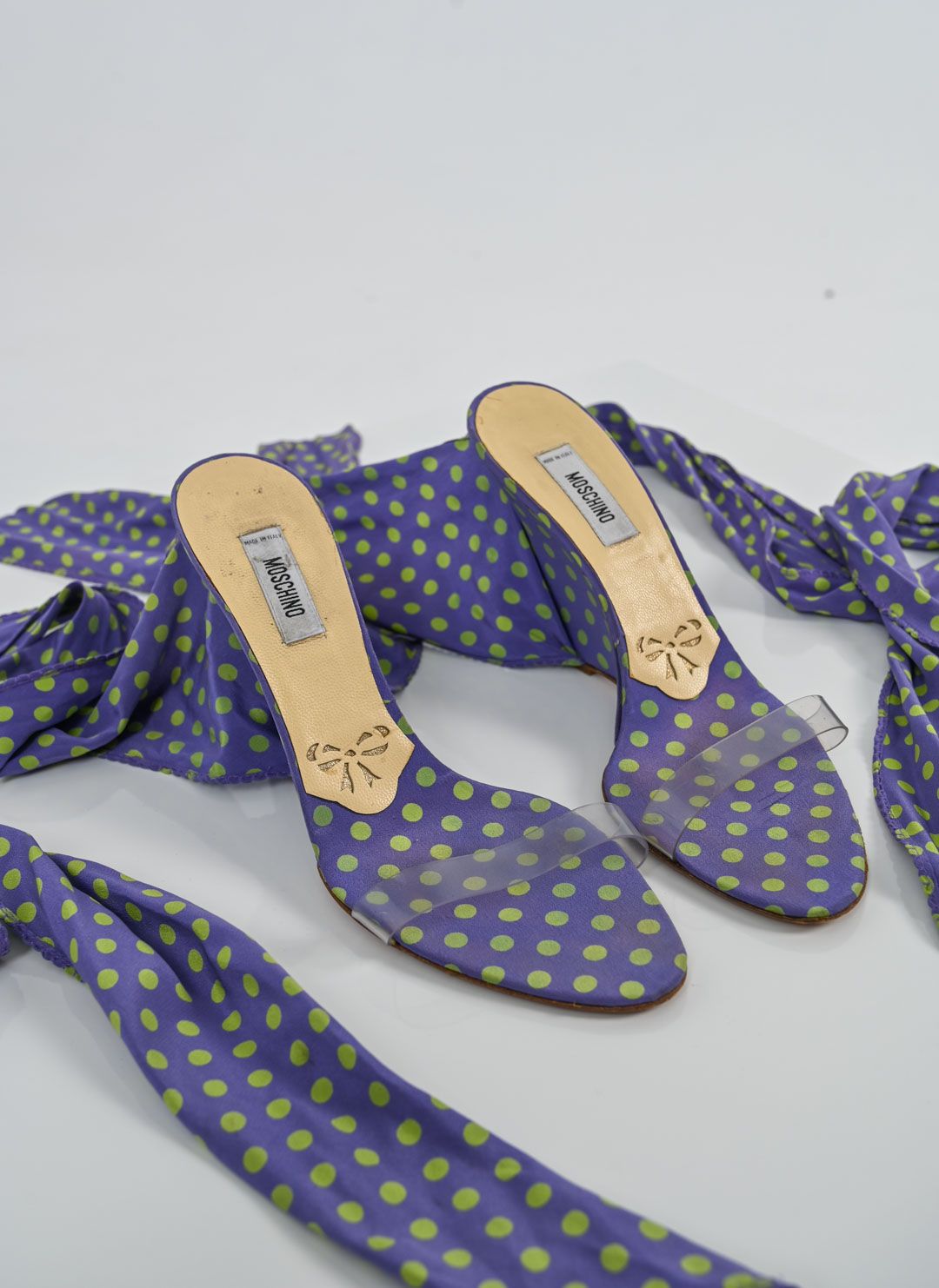 Moschino Lilac Dot Silk Wedges (40) - 1