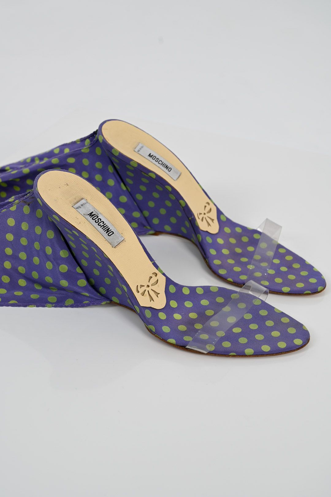 Moschino Lilac Dot Silk Wedges (40) - 2