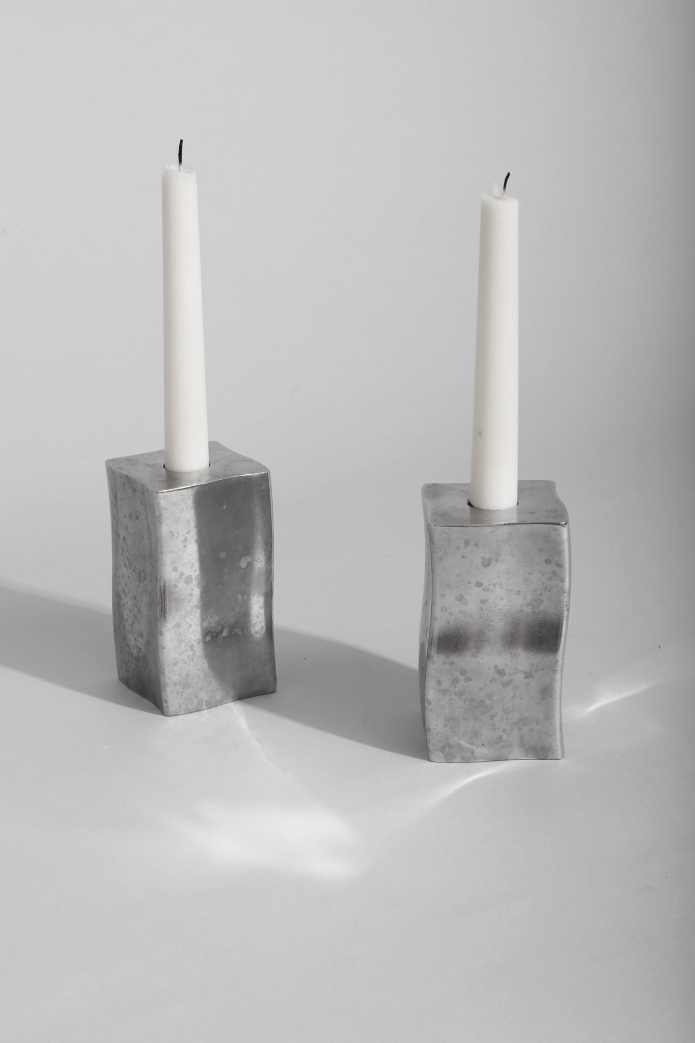 Chrome Block Candleholder Set - 2
