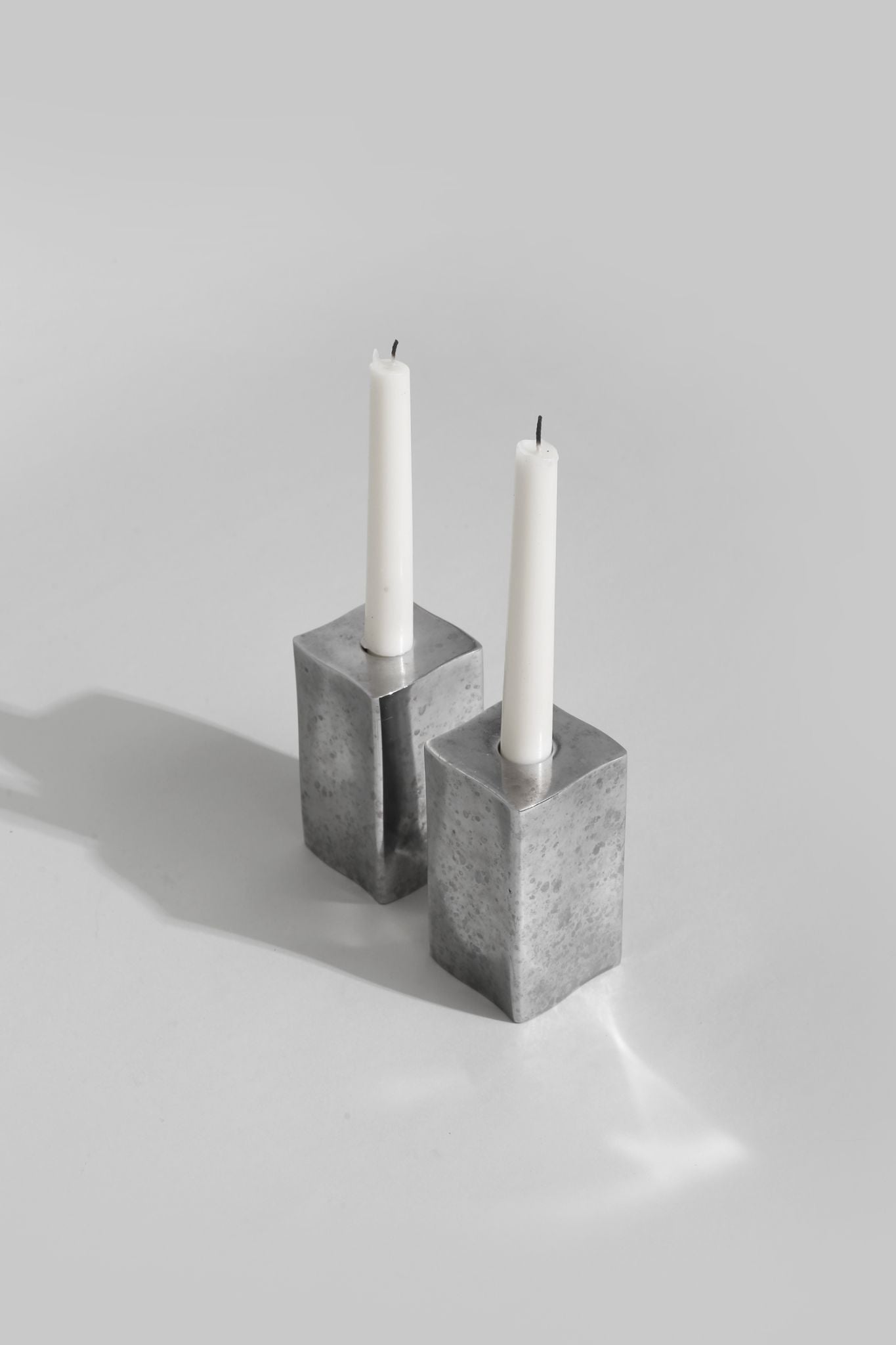 Chrome Block Candleholder Set - 4