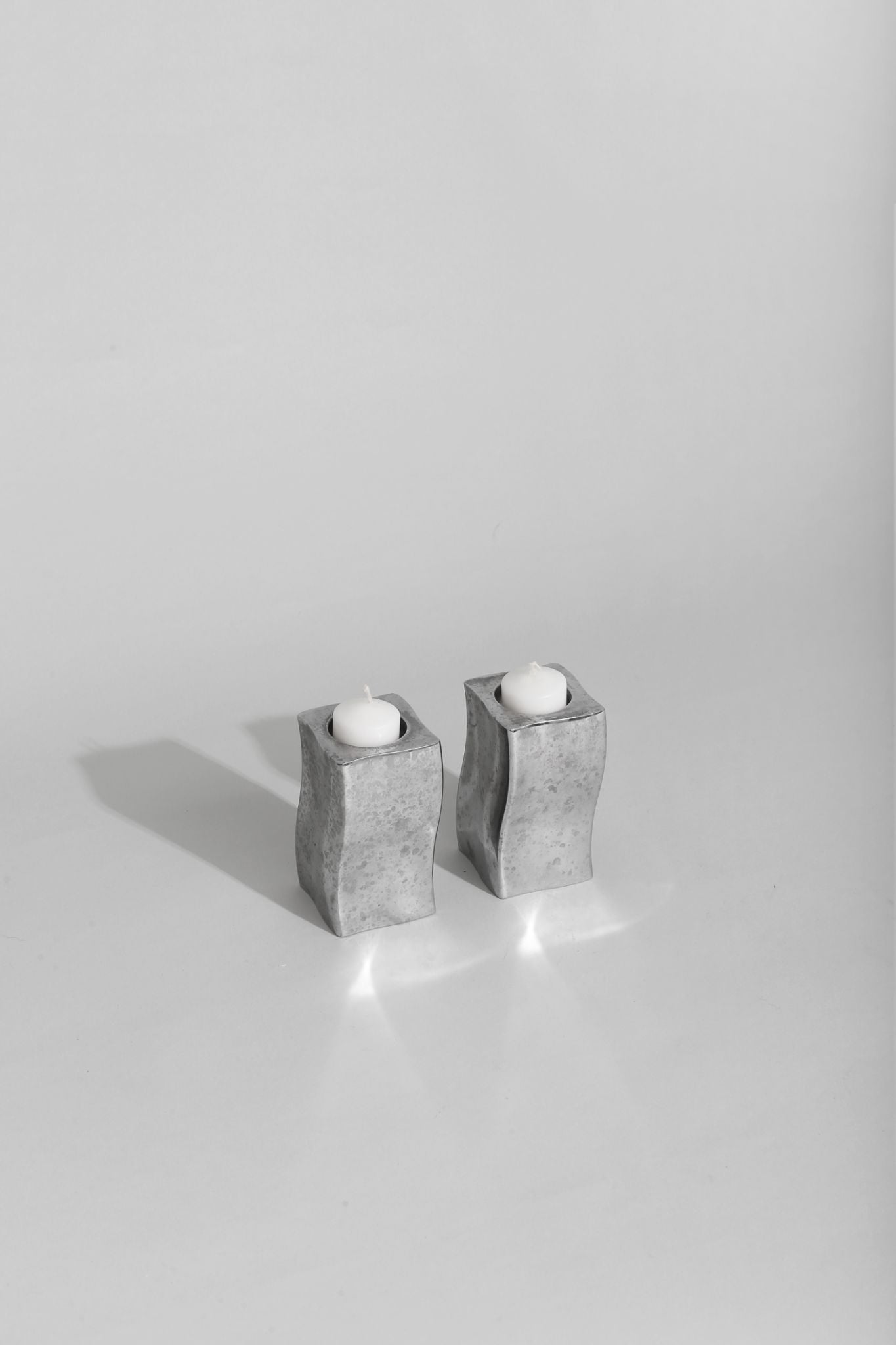 Chrome Block Candleholder Set - 3