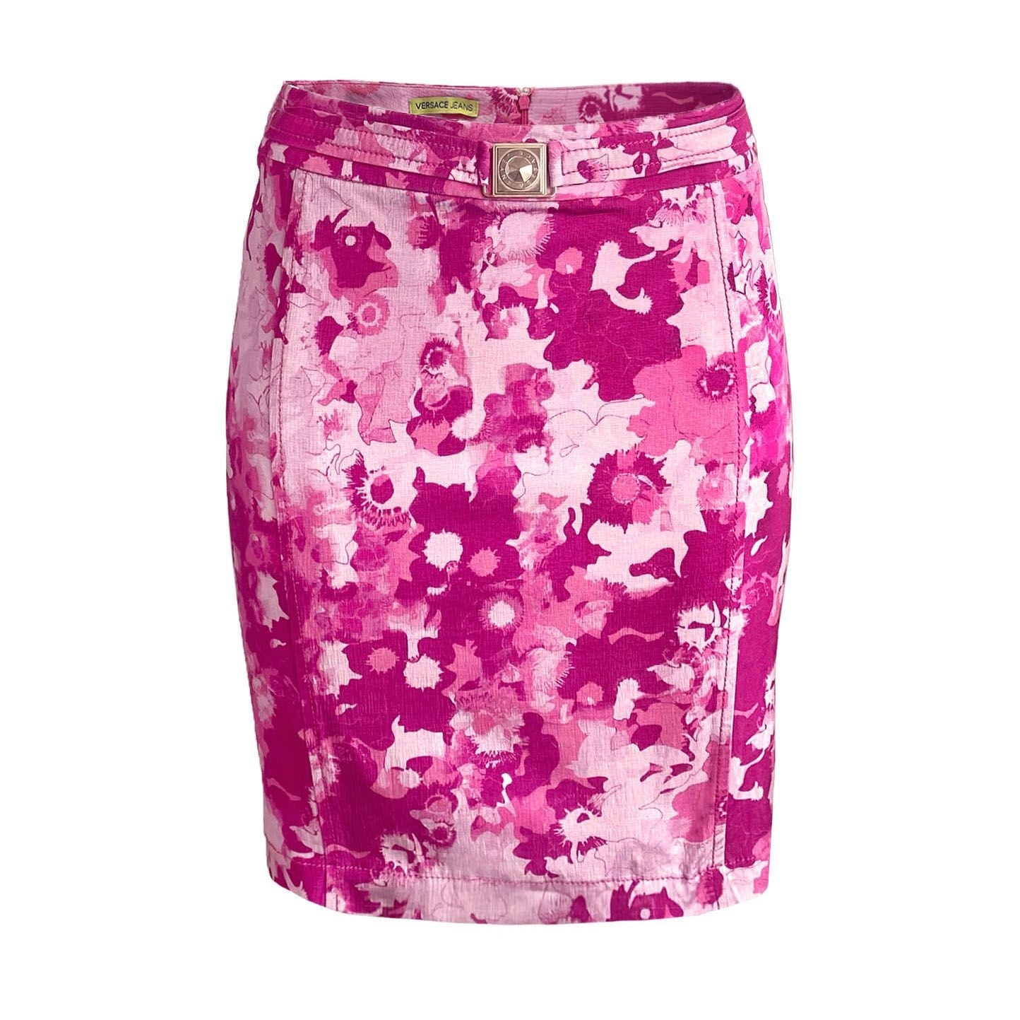 VERSACE JEANS PINK FLORAL SKIRT - 1