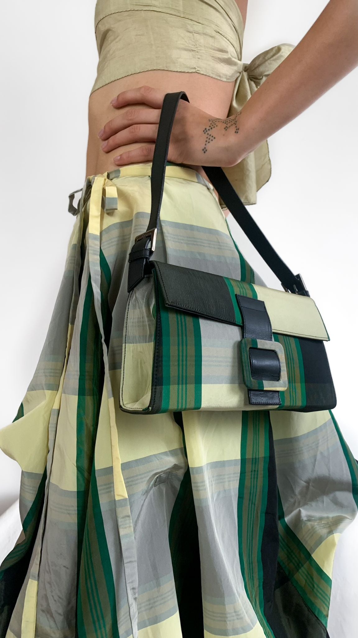 List Tartan Plaid Asymmetrical Wrap Skirt + Handbag - 1