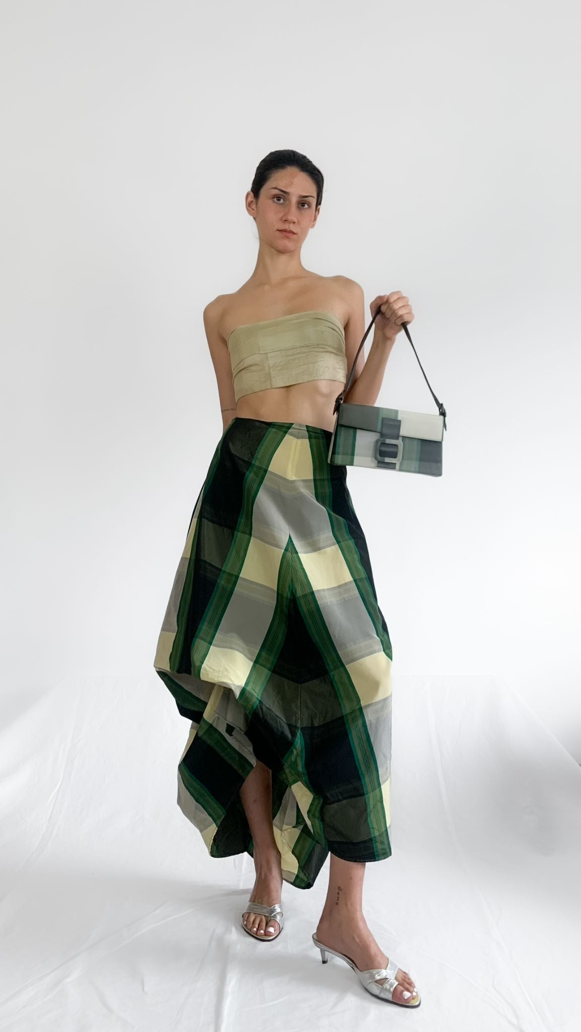 List Tartan Plaid Asymmetrical Wrap Skirt + Handbag - 5
