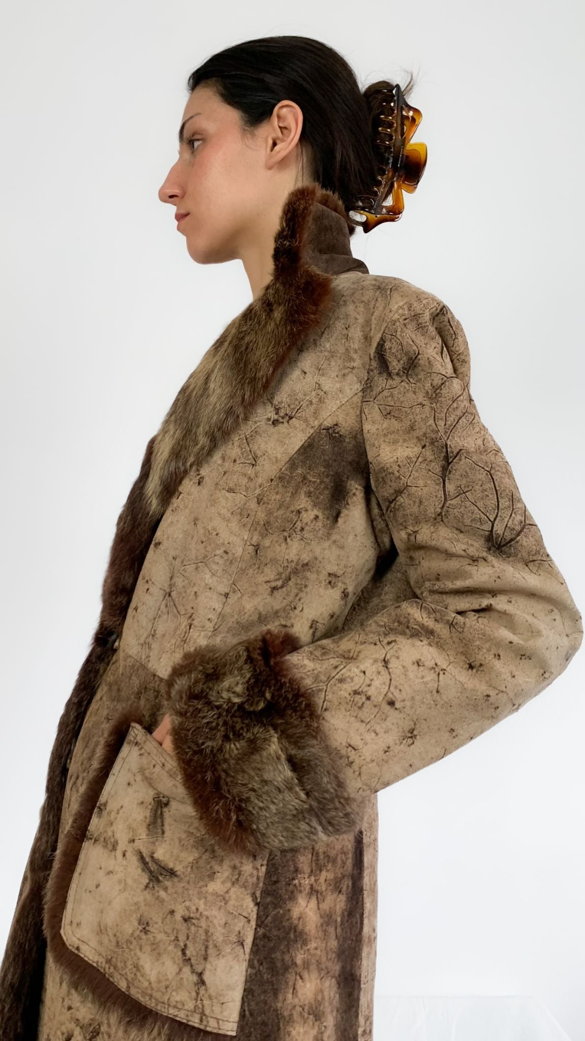 Italian Designer Quilted Leather Coat w/ Fur Trim - 2