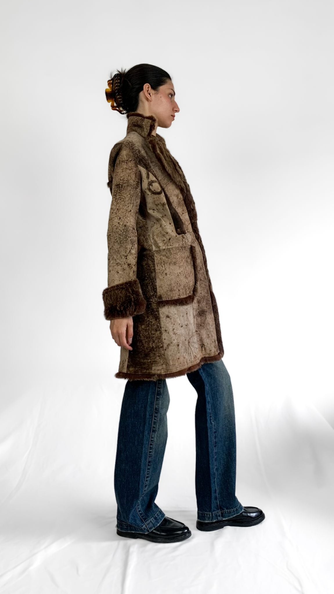 Italian Designer Quilted Leather Coat w/ Fur Trim - 1