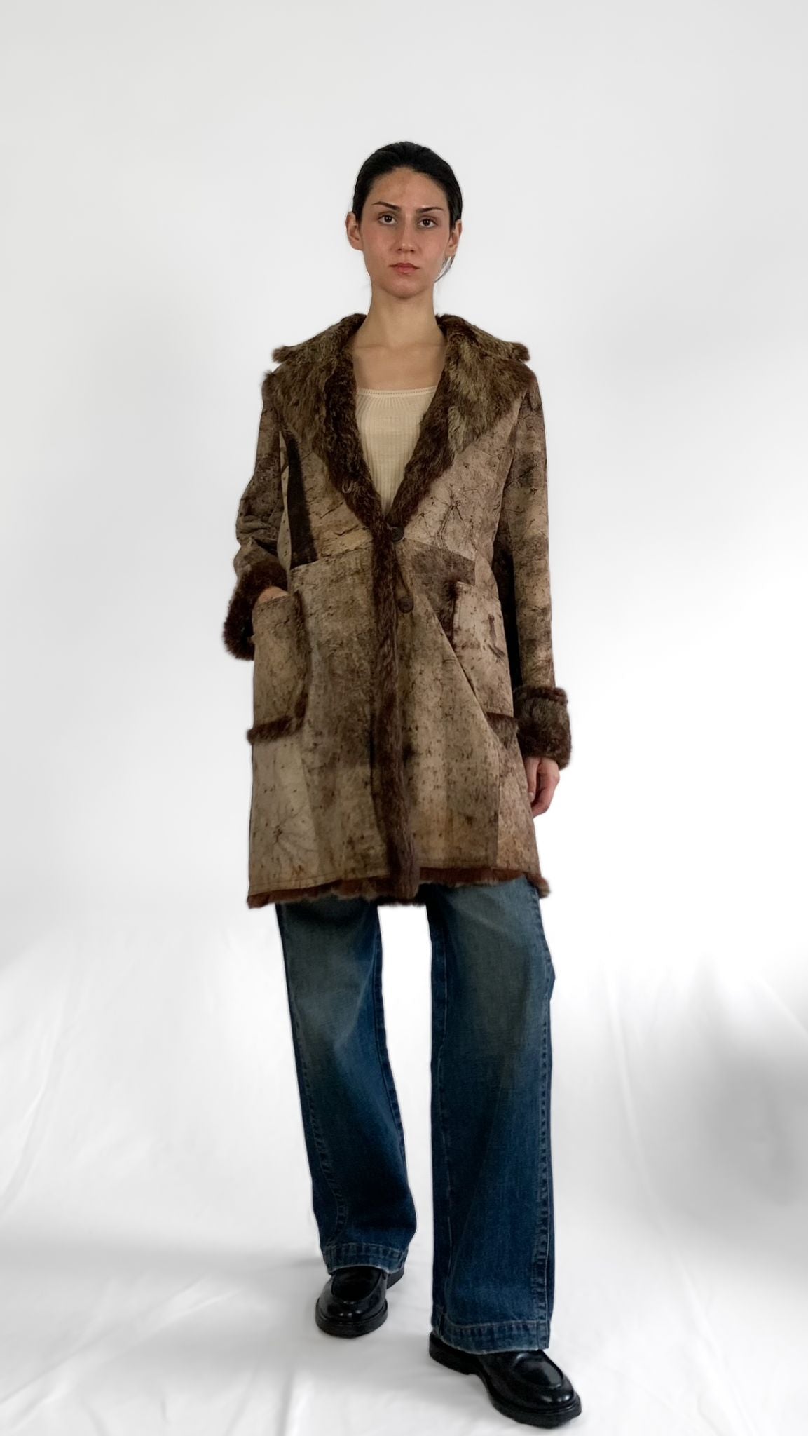 Italian Designer Quilted Leather Coat w/ Fur Trim - 6