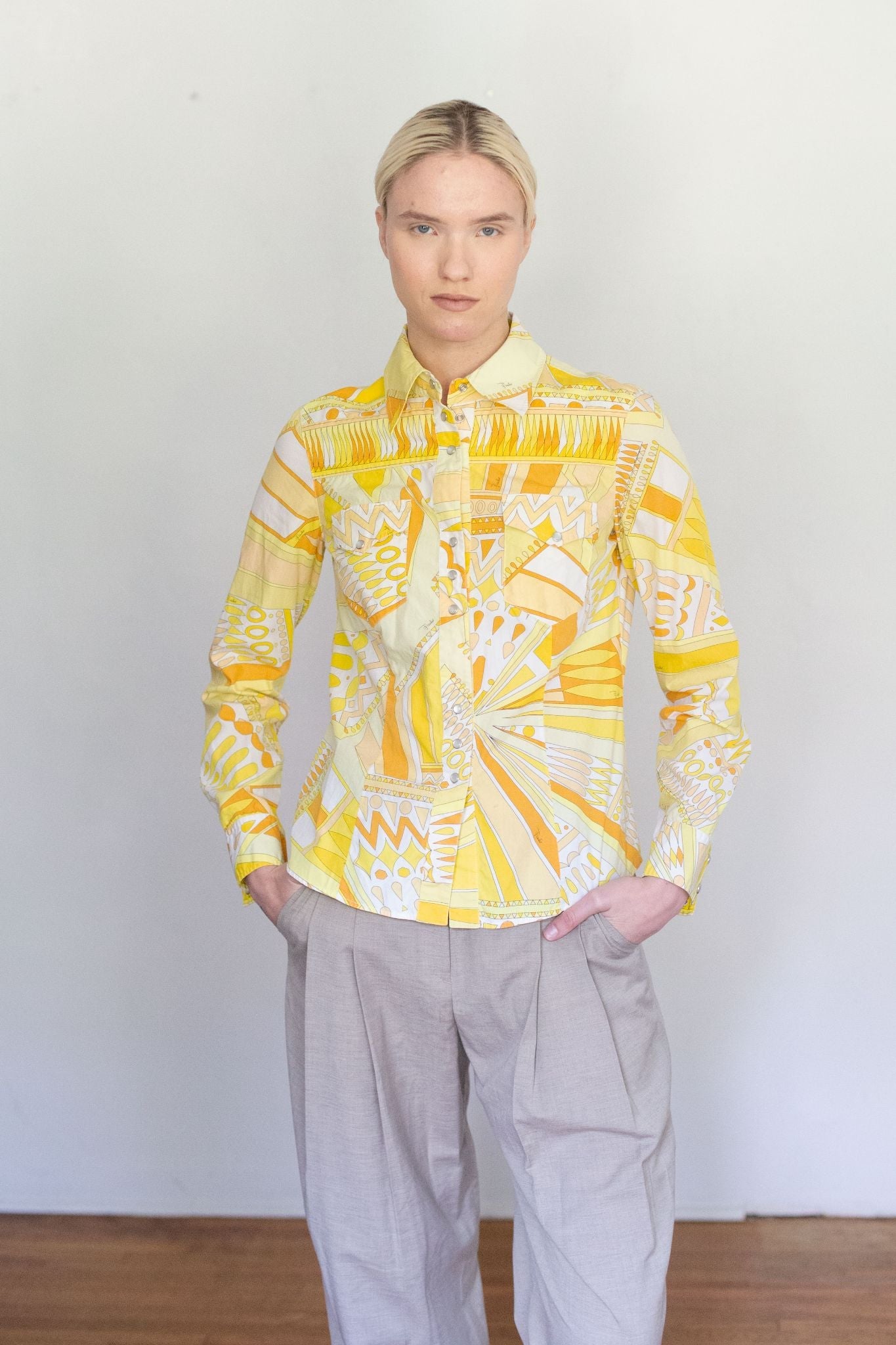 Pucci yellow western button up top - 3