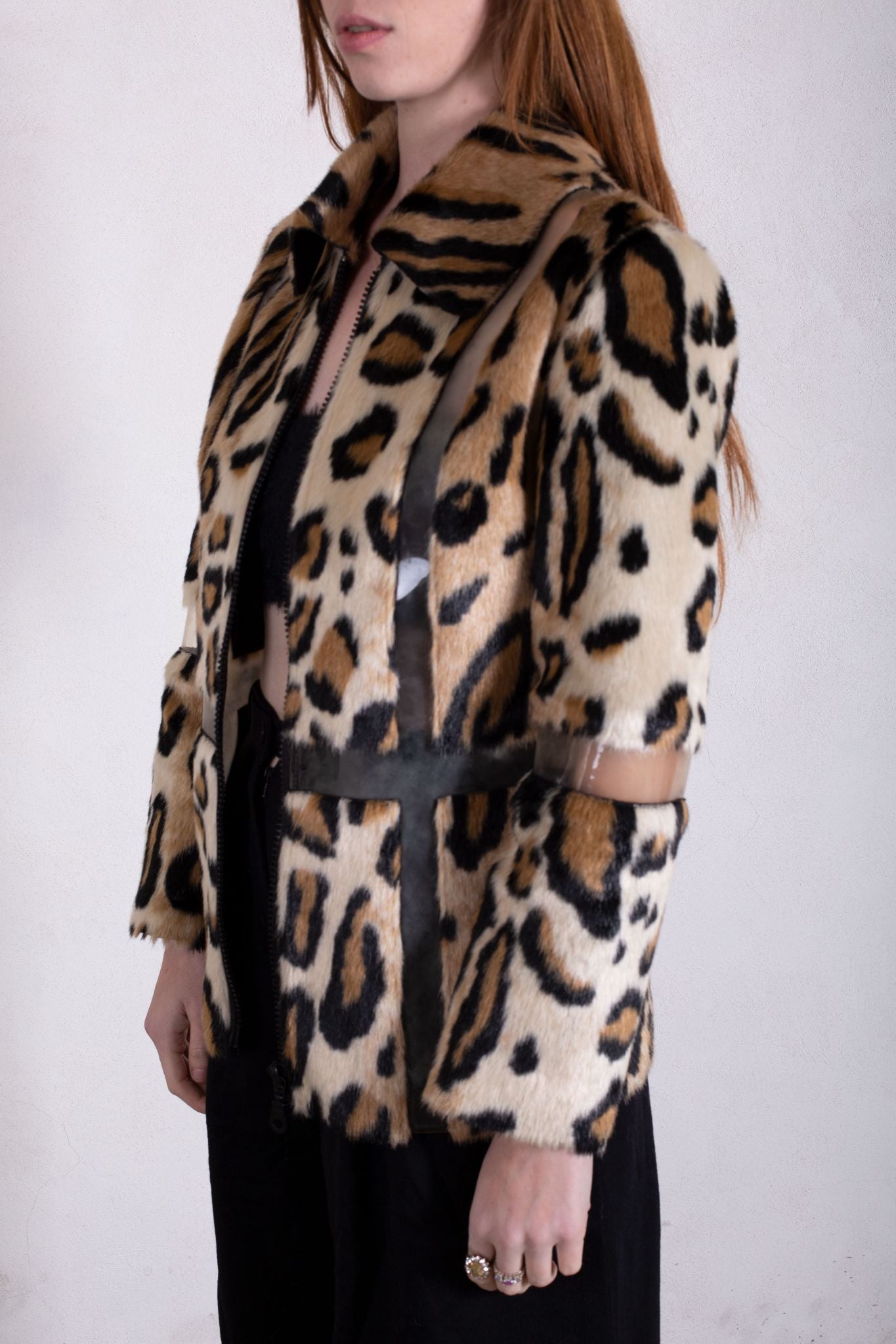 Alberto Makali Leopard Coat with Clear Panels - 7
