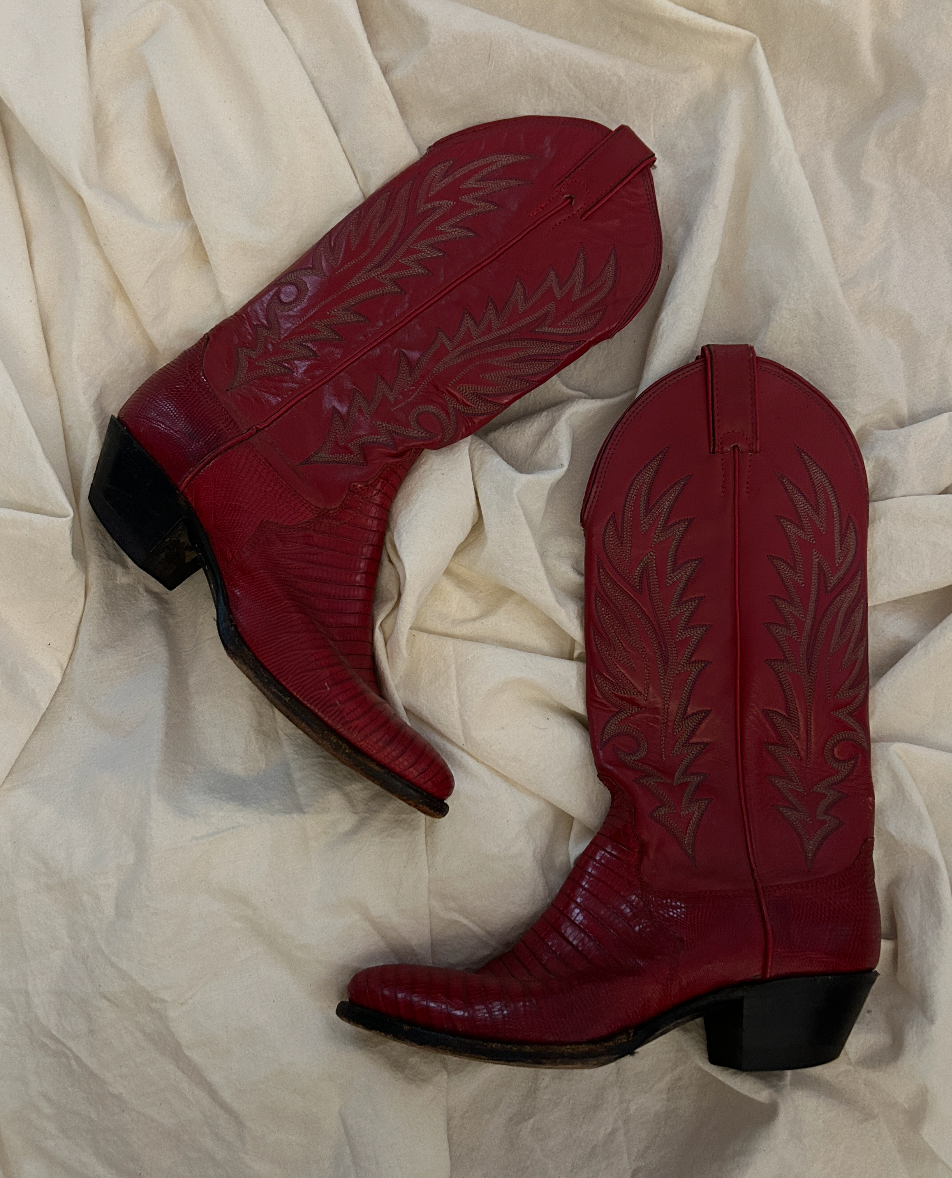 Red Leather Cowboy Boots - 1