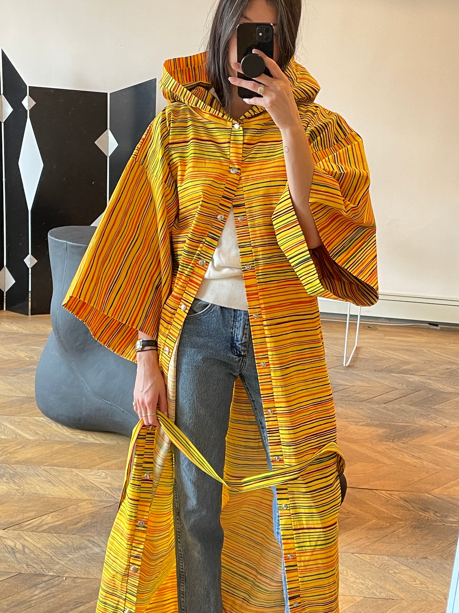 Yellow Hooded Marimekko Robe