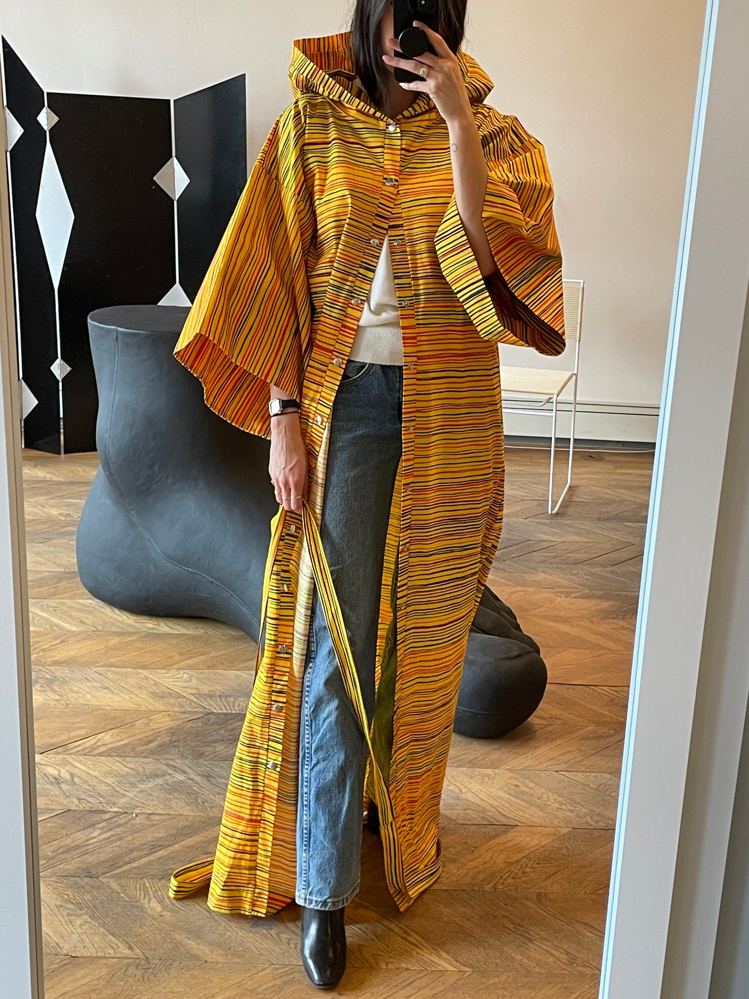 Yellow Hooded Marimekko Robe