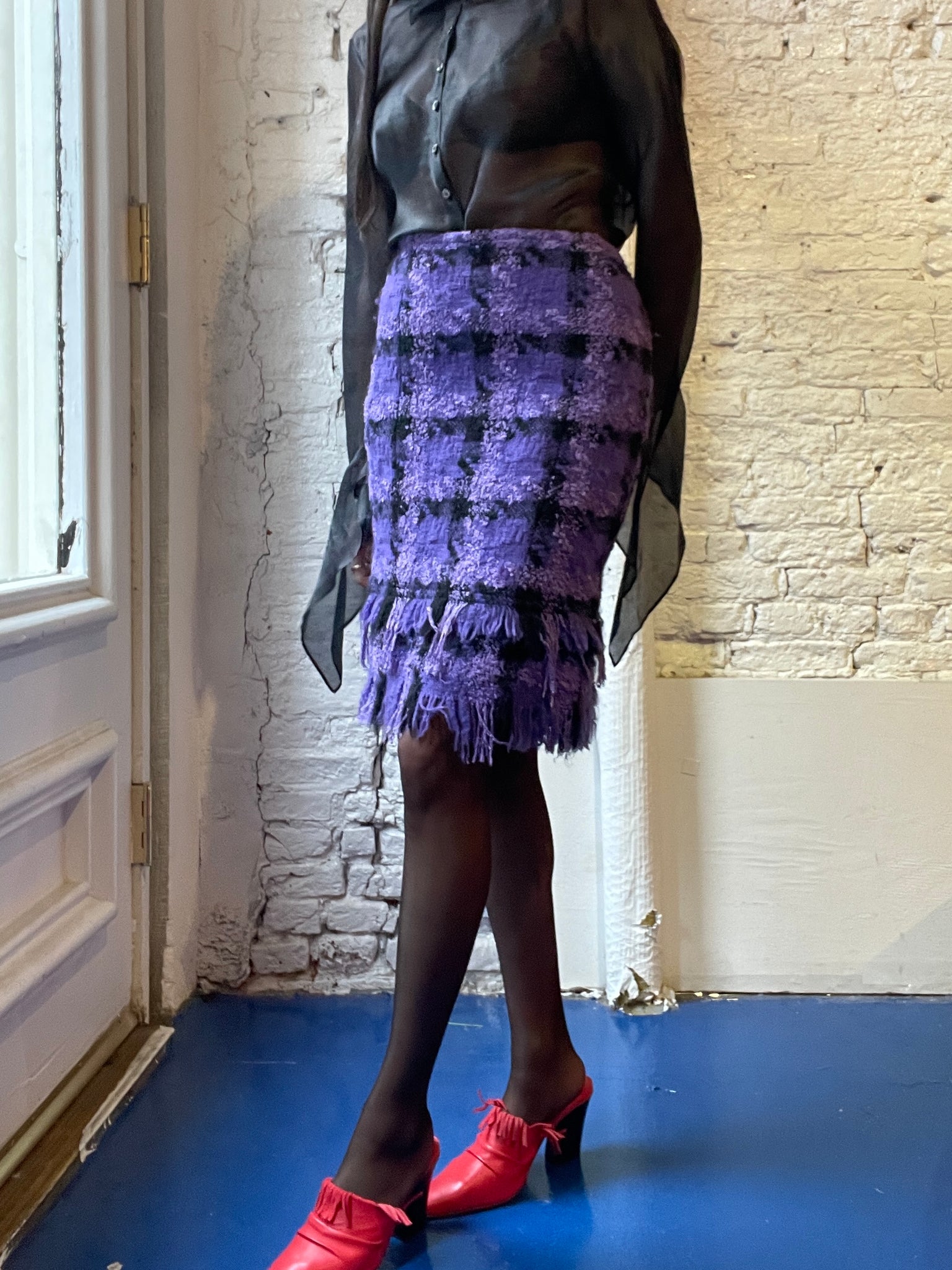 Purple Versace tweed skirt